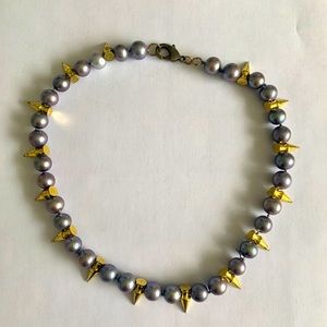 Erickson Beamon dark pearl gold spike necklace